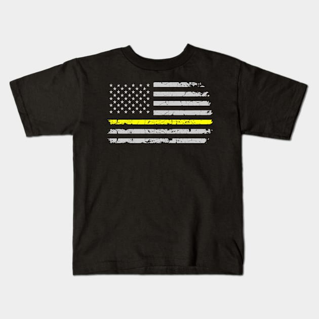 Thin Yellow Line Horizontal Flag 911 Dispatcher Operator Kids T-Shirt by merchlovers